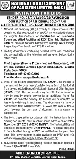 National Grid Company of Pakistan Limited Lahore Tender Notice 1